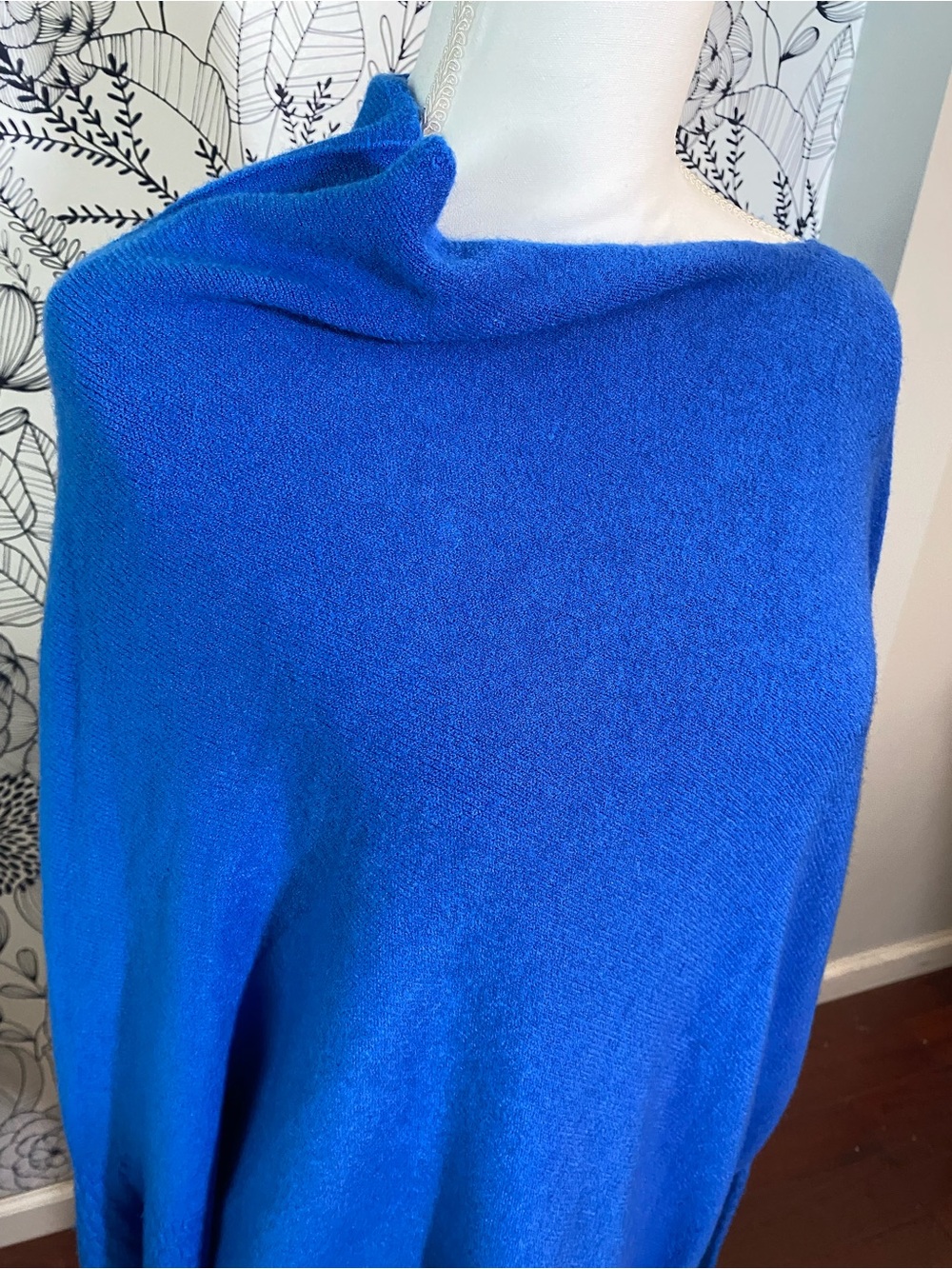 Jaki London Cobalt Blue Asymmetric Draped Knit Sweater One Size - Picture 3 of 9